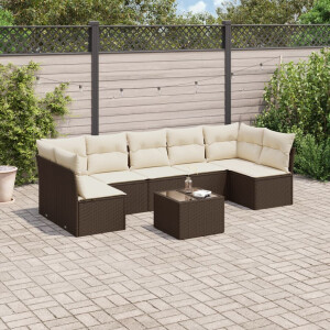 vidaXL 8-delige Loungeset met kussens poly rattan bruin