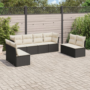 vidaXL 8-delige Loungeset met kussens poly rattan zwart