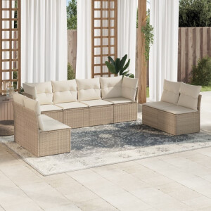 vidaXL 8-delige Loungeset met kussens poly rattan beige