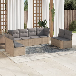 vidaXL 8-delige Loungeset met kussens poly rattan beige