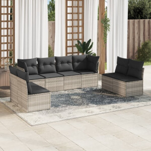 vidaXL 8-delige Loungeset met kussens poly rattan lichtgrijs