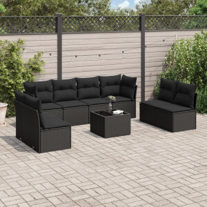 vidaXL 9-delige Loungeset met kussens poly rattan zwart