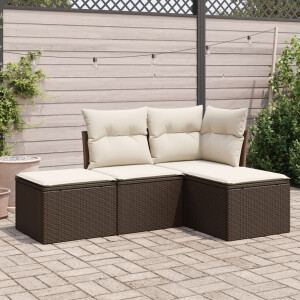 vidaXL 4-delige Loungeset met kussens poly rattan bruin