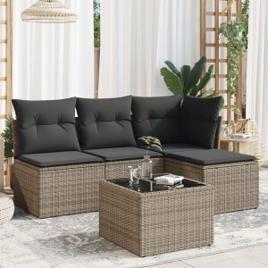 vidaXL 5-delige Loungeset met kussens poly rattan grijs