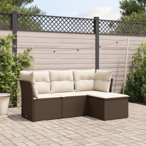 vidaXL 4-delige Loungeset met kussens poly rattan bruin