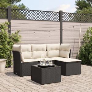vidaXL 5-delige Loungeset met kussens poly rattan zwart
