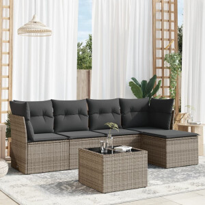 vidaXL 6-delige Loungeset met kussens poly rattan grijs