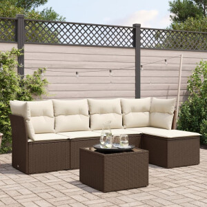 vidaXL 6-delige Loungeset met kussens poly rattan bruin
