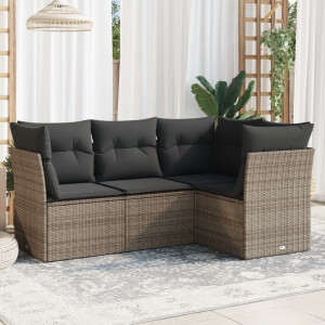 vidaXL 4-delige Loungeset met kussens poly rattan grijs