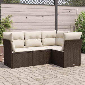 vidaXL 4-delige Loungeset met kussens poly rattan bruin