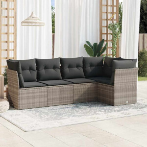 vidaXL 5-delige Loungeset met kussens poly rattan lichtgrijs