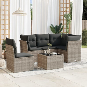vidaXL 6-delige Loungeset met kussens poly rattan lichtgrijs