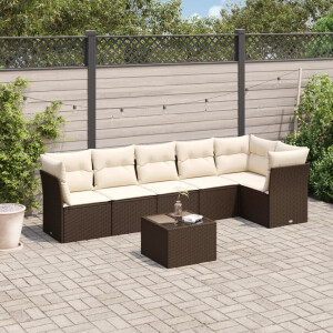 vidaXL 7-delige Loungeset met kussens poly rattan bruin