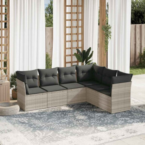 vidaXL 6-delige Loungeset met kussens poly rattan lichtgrijs