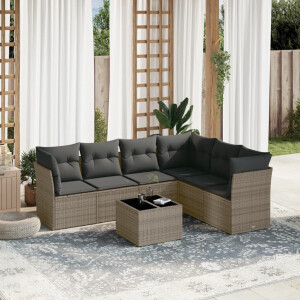 vidaXL 7-delige Loungeset met kussens poly rattan grijs