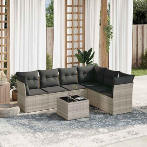 vidaXL 7-delige Loungeset met kussens poly rattan lichtgrijs