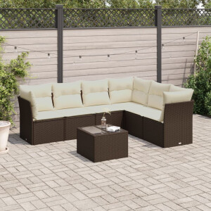 vidaXL 7-delige Loungeset met kussens poly rattan bruin