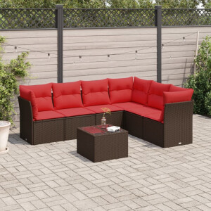 vidaXL 7-delige Loungeset met kussens poly rattan bruin