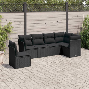 vidaXL 6-delige Loungeset met kussens poly rattan zwart