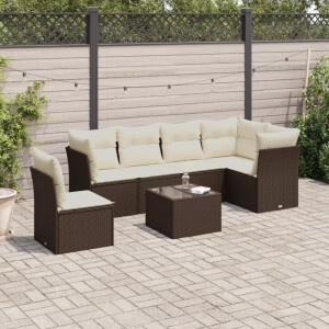 vidaXL 6-delige Loungeset met kussens poly rattan bruin