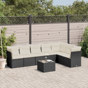 vidaXL 8-delige Loungeset met kussens poly rattan zwart