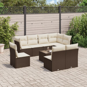 vidaXL 9-delige Loungeset met kussens poly rattan bruin