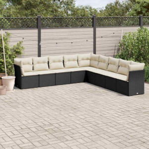 vidaXL 9-delige Loungeset met kussens poly rattan zwart