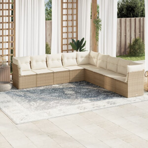 vidaXL 9-delige Loungeset met kussens poly rattan beige