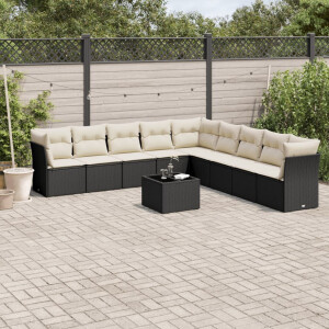 vidaXL 10-delige Loungeset met kussens poly rattan zwart