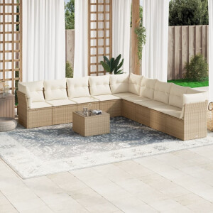 vidaXL 10-delige Loungeset met kussens poly rattan beige