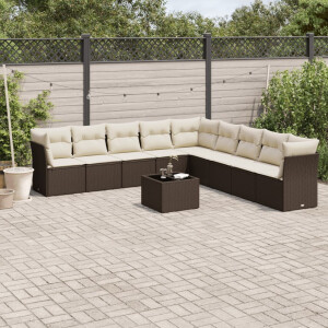 vidaXL 10-delige Loungeset met kussens poly rattan bruin