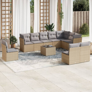 vidaXL 11-delige Tuinset met kussens poly rattan beige