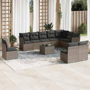 vidaXL 11-delige Loungeset met kussens poly rattan grijs
