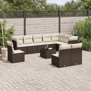 vidaXL 11-delige Loungeset met kussens poly rattan bruin