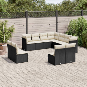 vidaXL 11-delige Loungeset met kussens poly rattan zwart