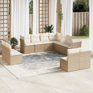 vidaXL 11-delige Tuinset met kussens poly rattan beige