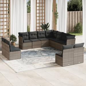 vidaXL 11-delige Loungeset met kussens poly rattan grijs