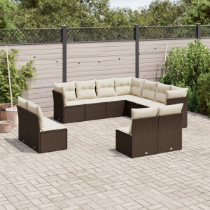 vidaXL 11-delige Loungeset met kussens poly rattan bruin