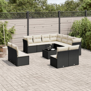 vidaXL 12-delige Loungeset met kussens poly rattan zwart