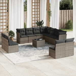 vidaXL 12-delige Loungeset met kussens poly rattan grijs