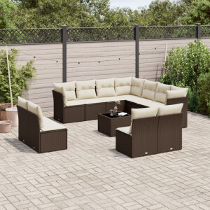 vidaXL 12-delige Loungeset met kussens poly rattan bruin