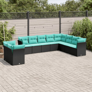 vidaXL 10-delige tuinbankset met kussens van zwart polyrotan