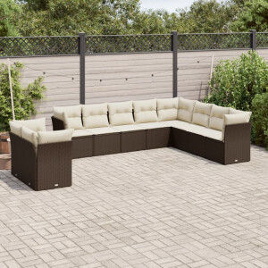 vidaXL 10-delige Loungeset met kussens poly rattan bruin
