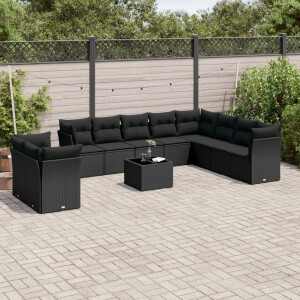 vidaXL 11-delige Loungeset met kussens poly rattan zwart