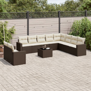 vidaXL 11-delige Loungeset met kussens poly rattan bruin