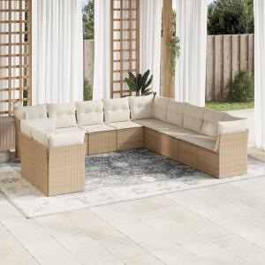 vidaXL 11-delige Tuinset met kussens poly rattan beige