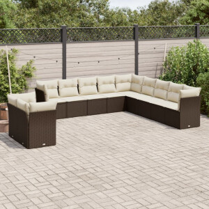 vidaXL 11-delige Loungeset met kussens poly rattan bruin
