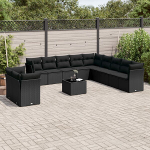 vidaXL 12-delige Loungeset met kussens poly rattan zwart