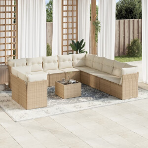 vidaXL 12-delige Loungeset met kussens poly rattan beige