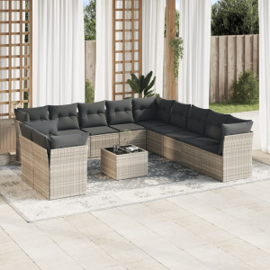 vidaXL 12-delige Loungeset met kussens poly rattan lichtgrijs